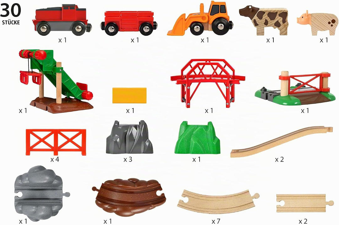 BRIO 33984 - Bauernhof Set - Holzeisenbahn mit Bauernhof, Tieren und Holzschienen - Kleinkinderspiel