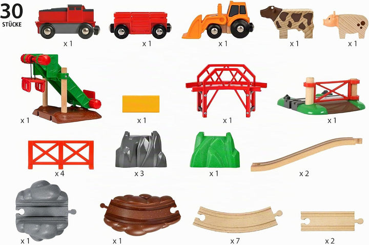 BRIO 33984 - Bauernhof Set - Holzeisenbahn mit Bauernhof, Tieren und Holzschienen - Kleinkinderspiel