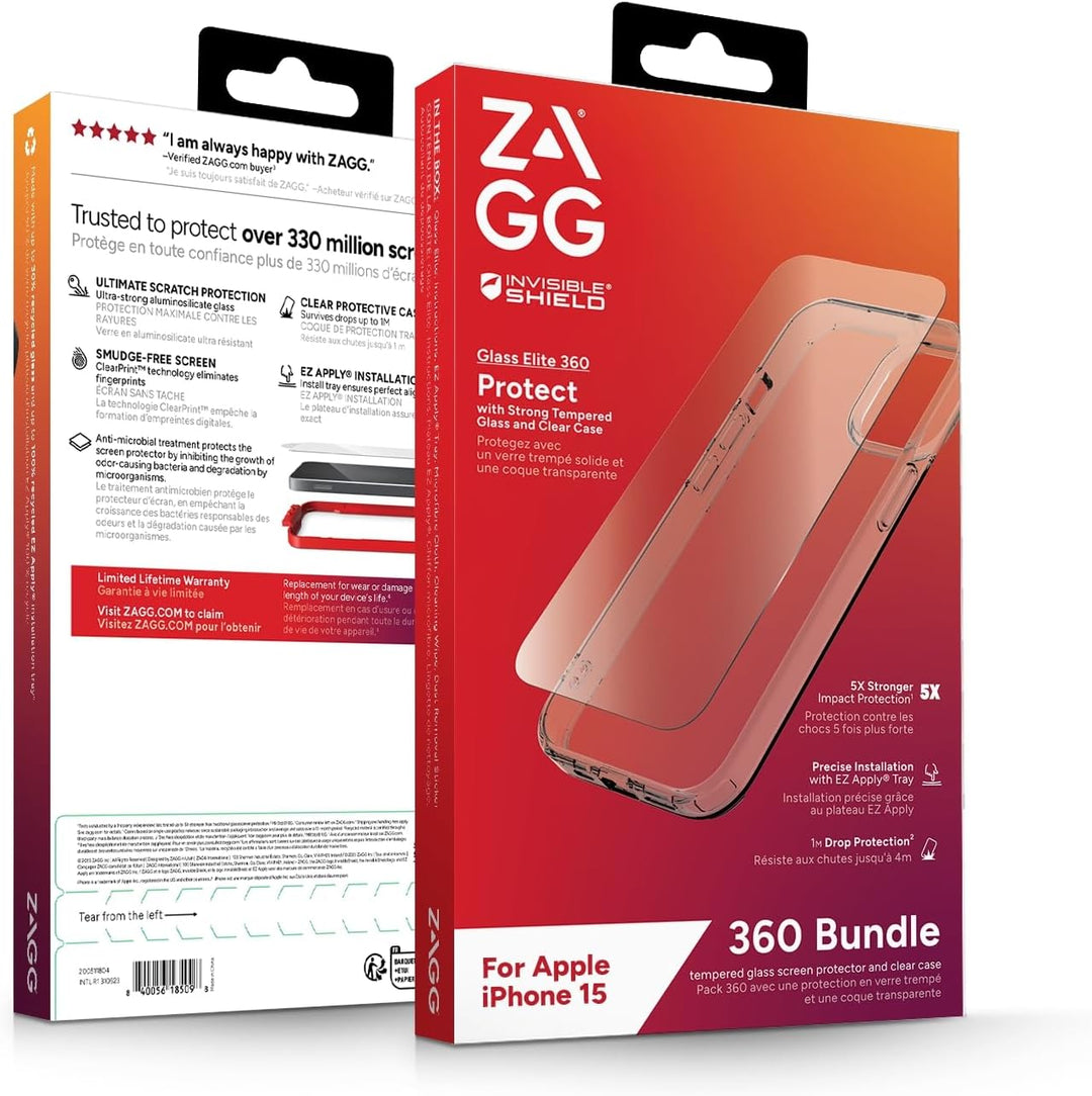 ZAGG InvisibleShield Glass Elite 360, Bundle, Displayschutz aus gehärtetem Glas und Hülle für iPhone