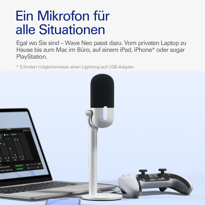 Elgato Wave Neo – USB Kondensatormikrofon, Stummschalten per Tippen, für Gaming, Streaming, Konferen