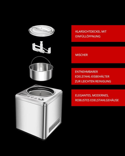 UNOLD 48872 Eismachine Exklusiv mit selbstkühlendem Kompressor, 2 L Volumen, modernes Edelstahlgehäu