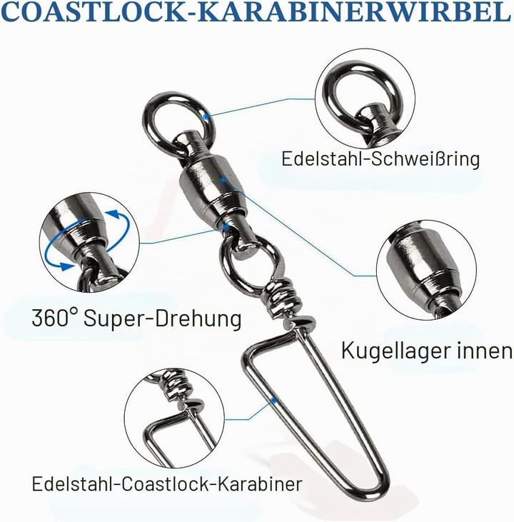 Kugellager Wirbel mit Coastlock Snap, Edelstahl geschweisster Ring für Angeln Salzwasser Standard Sc