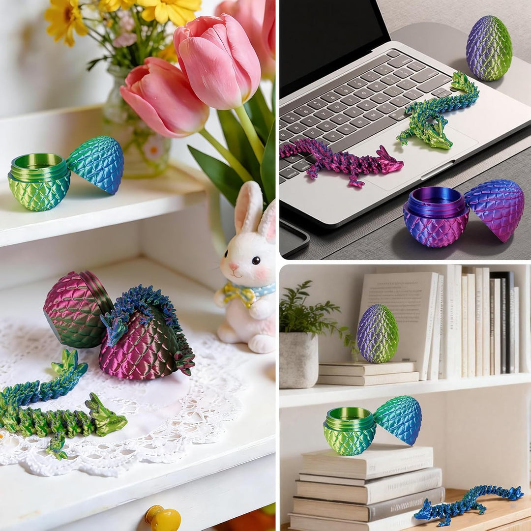 zhancydeal 4er Set Miniatur 3D Drachenfiguren im Drachenei – 12,5 cm bewegliche Drachenspielzeuge fü