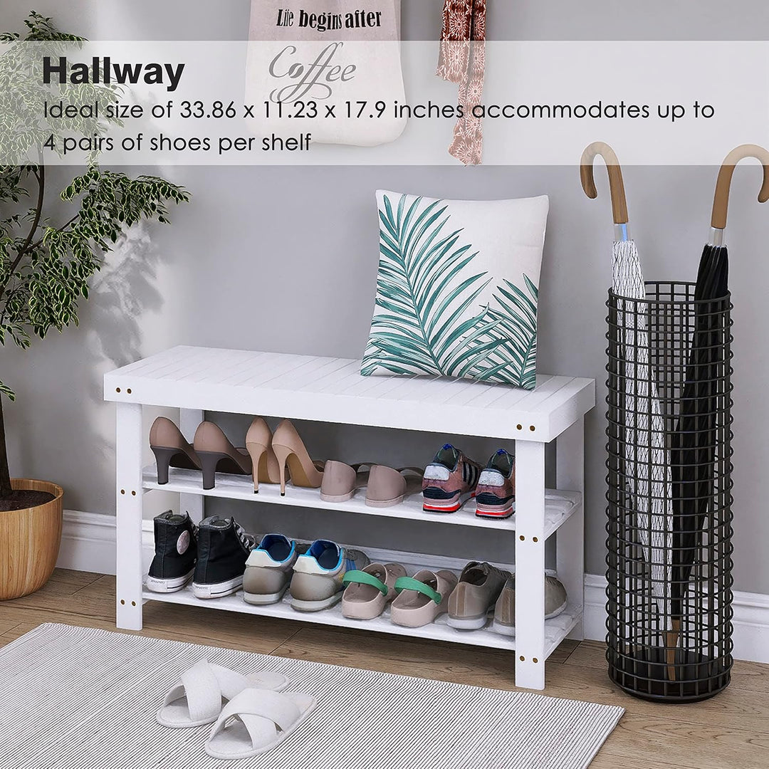 SMIBUY Schuhbank, Schuhregal aus Bambus, 3 Etagen, Schuh-Organizer, Aufbewahrungsregal für Eingang,