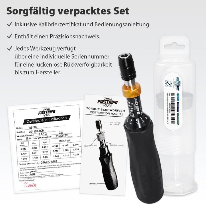 FIRSTINFO H5178 | 1/4 Zoll | 0.1-1.2 Nm, 1.33-10.18 in-lbs | Drehmomentschraubendreher | mit Rapidap