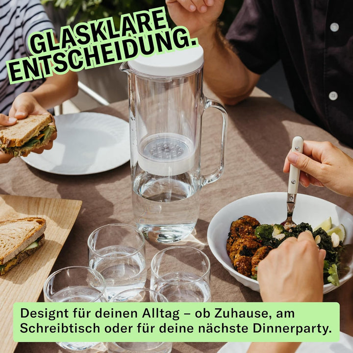 LUCY® Wasserfilter Kanne 2L | Filter Karaffe Glas für Kühlschranktür inkl. Filterkartusche Pad I Fil
