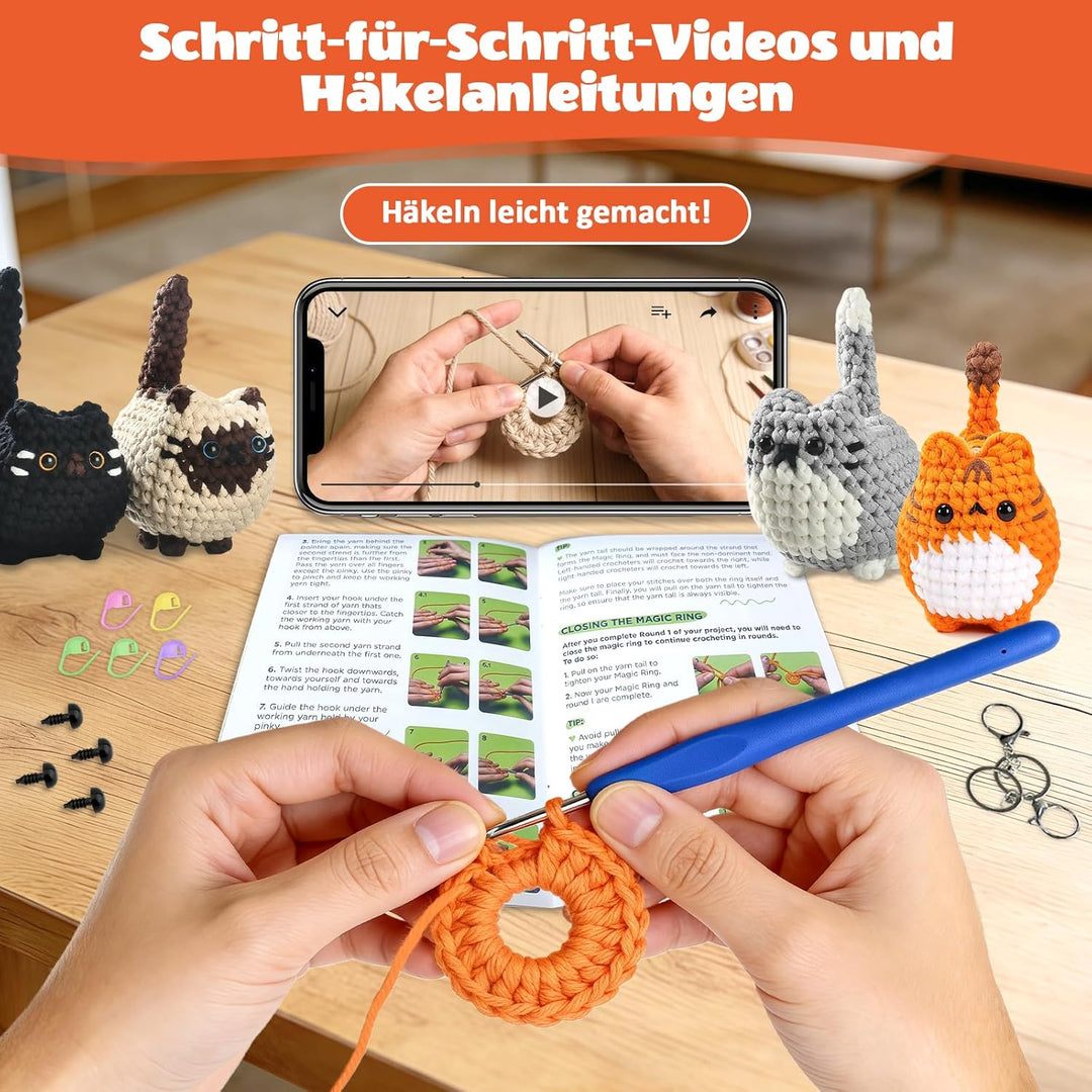 Heckel Set, Häkelnadel-Set für Anfänger mit 4 Schlüsselringen, Häkeln Für Anfänger Häkelset Tiere, A