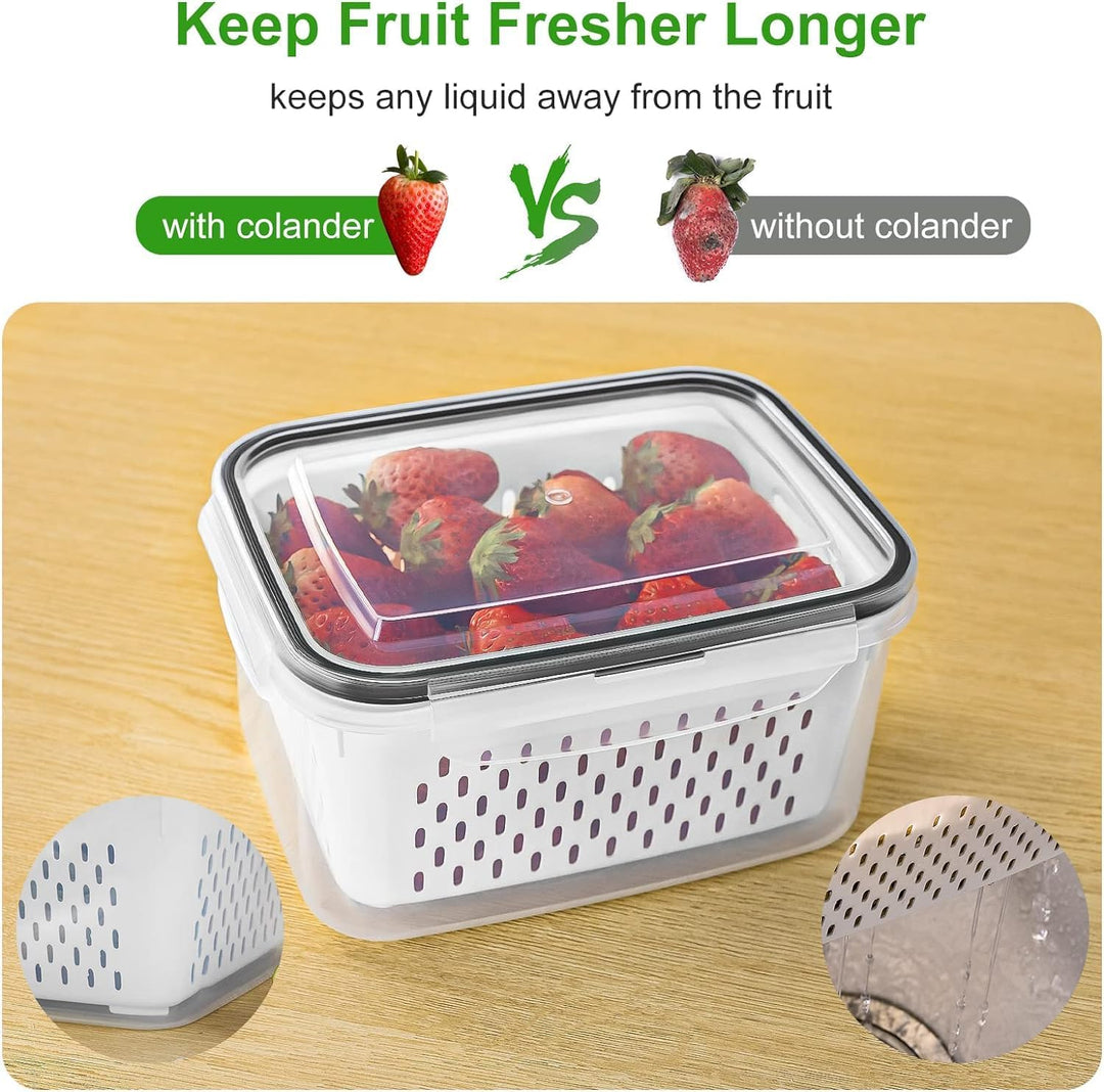 Plutuus Aufbewahrungsbehälter für Kühlschrank/Obst, BPA-frei, Kunststoff, mit Deckel und Sieb, für S