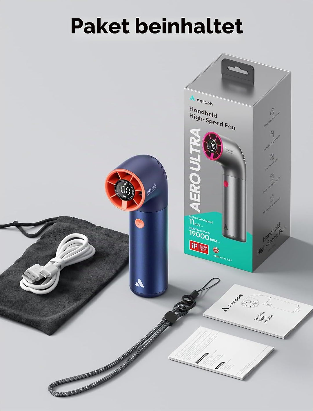 Aecooly Tragbarer Handventilator, Leistungsstarker Turbo-Mini-Ventilator, 19000 U/min High Speed Aer