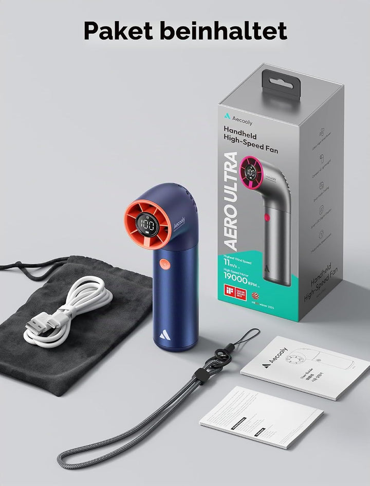 Aecooly Tragbarer Handventilator, Leistungsstarker Turbo-Mini-Ventilator, 19000 U/min High Speed Aer