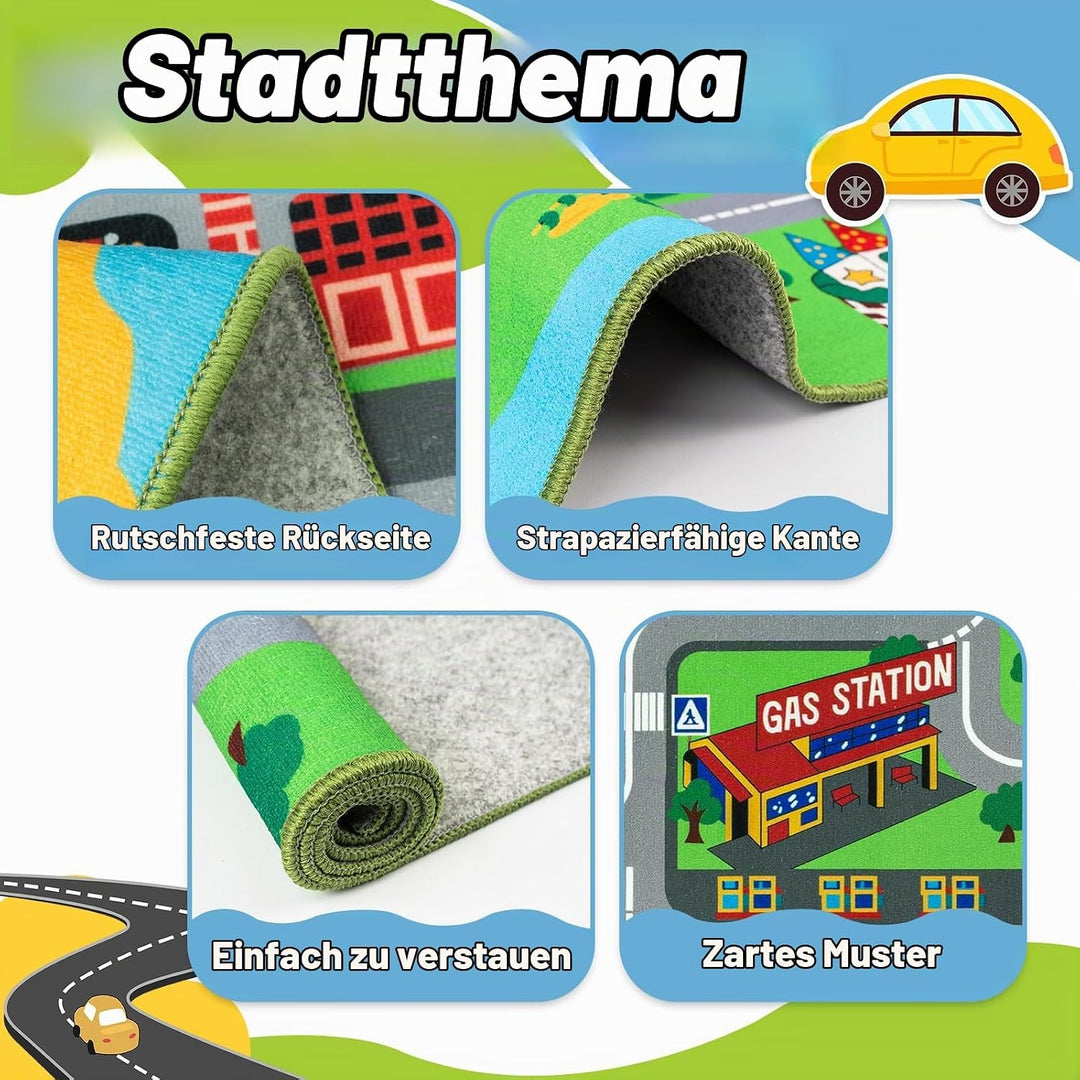 Capslpad Kinderteppich 100x160cm rutschfest Stadtplan Spielteppich Pädagogischer Spielteppich Maschi