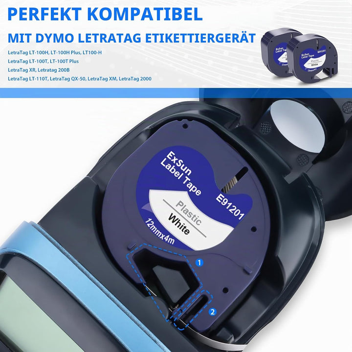 91201 91221 S0721660 Bänder Kompatibel mit Dymo Letratag Plastic Etikettenband für LT-100H LT-100T X