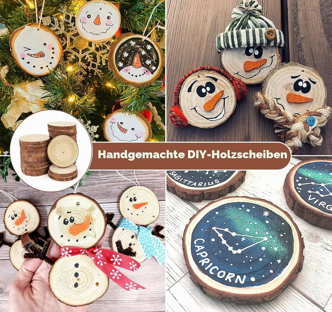 ilauke 50 Stücke Unbehandelt Holzscheiben Rund 6-7cm - Natürliche Baumscheiben zum Basteln, Bemalen