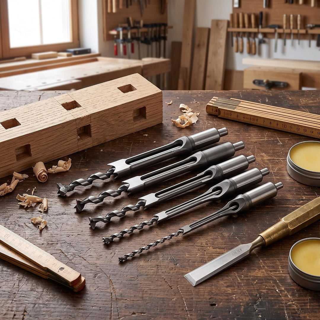 6 Stück Vierkantlochbohrer Bohrer Set für Quadratische Löcher Holzbohrer aus Stahl,Holzbearbeitungsw