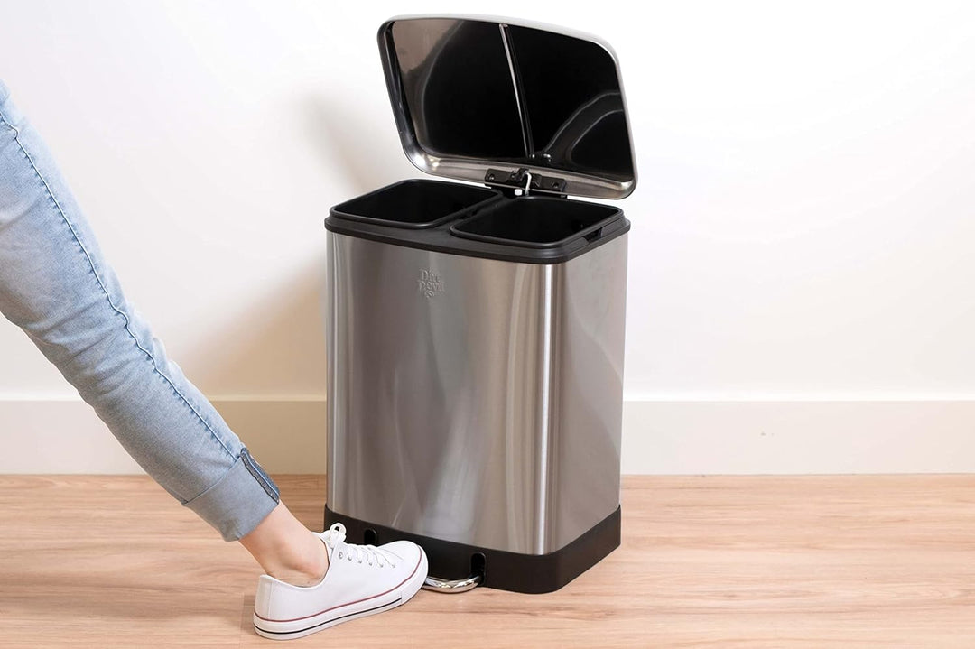 Dirt Devil Tretmülleimer 2 x 12L – Mülleimer 2 Fächer – Mülltrennsystem - Abfalleimer mit Soft Close