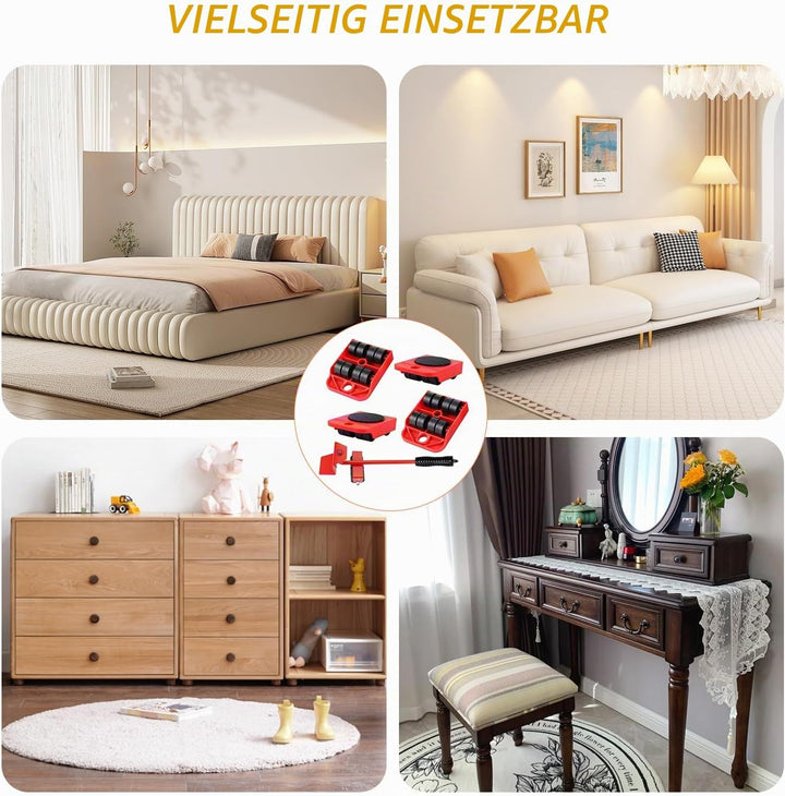 Möbel-Transportroller-Set 5-teilig Möbel-Gleitroller 4 Möbelroller &amp; 1 Lastenheber Anti-Rutsch-Besch