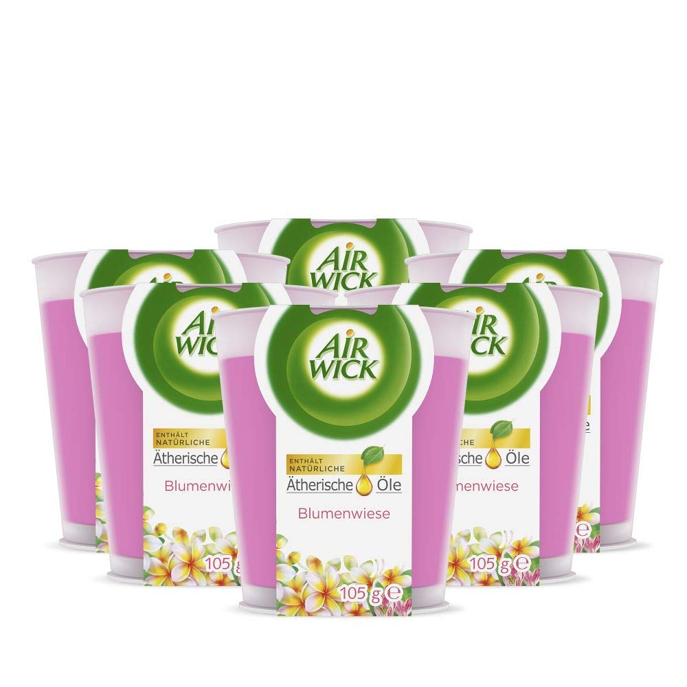 Air Wick Wohlfühl-Duftkerze im Glas – Duft: Blumenwiese – Enthält natürliche ätherische Öle – 6 x Du