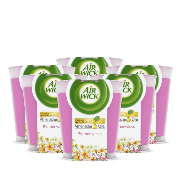 Air Wick Wohlfühl-Duftkerze im Glas – Duft: Blumenwiese – Enthält natürliche ätherische Öle – 6 x Du