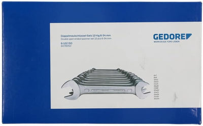 GEDORE Doppelmaulschlüssel Satz, Set 12-teilig, SW 6-34 mm, metrisch, flach, Schraubenschlüssel Set,