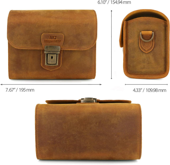 MegaGear Pebble Kameratasche - Kuriertasche aus echtem Leder für Spiegellose, Sofortbild- und DSLR K