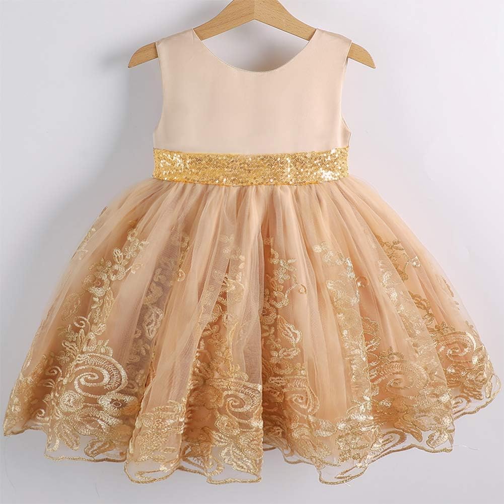 FYMNSI Baby Mädchen Geburtstag Partykleid Taufkleid Rückenfrei Stickerei Ärmellos Abendkleid Formal