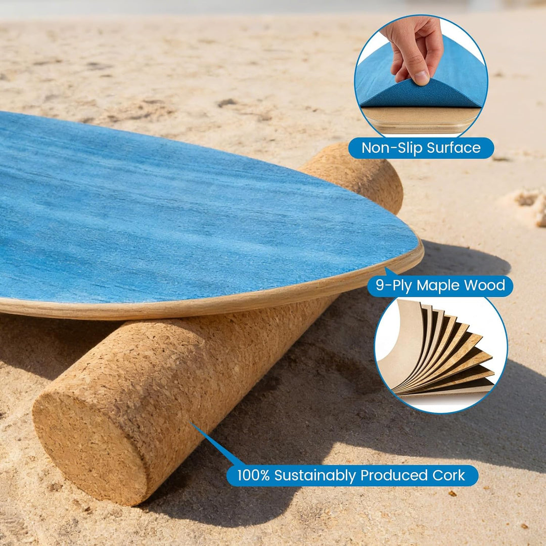 Surfin Balance Board, Balance Board Holz mit Rolle, Halbkugel und Balance Ball, Indoor Surfboard und