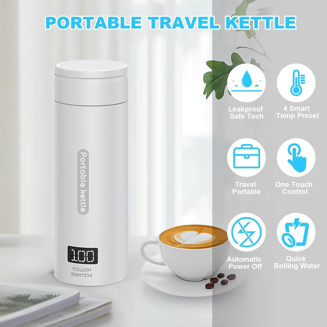 Flintronic Reise Elektrisch Wasserkocher, 380ML Mini Electric Kettle, 220 V/ 300W Thermoskanne, 304