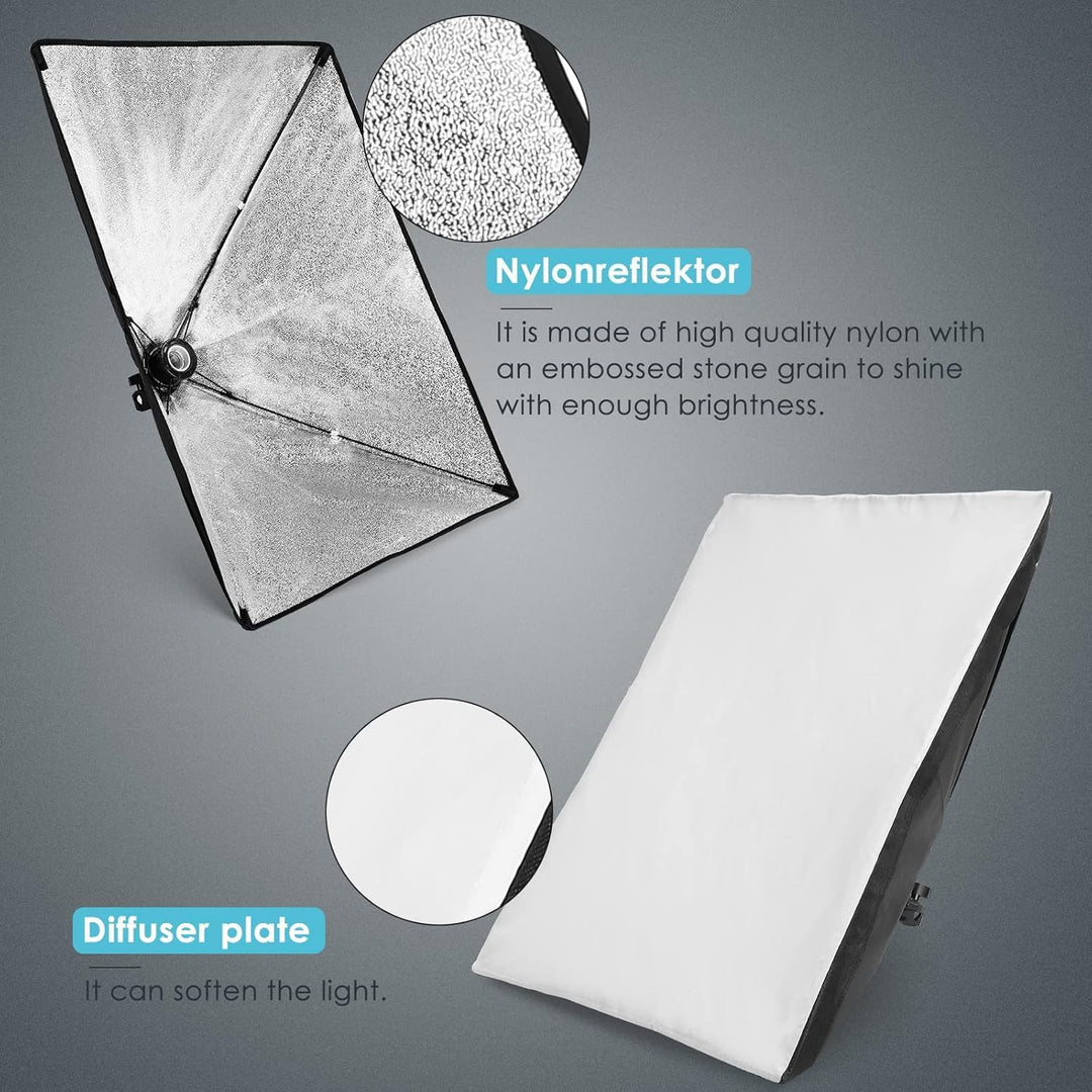 2 Stück Softbox Set, LED Softboxen Profi Fotostudio Set, 2,6 x 3 m Hintergrund mit Lampenstativ, Wei