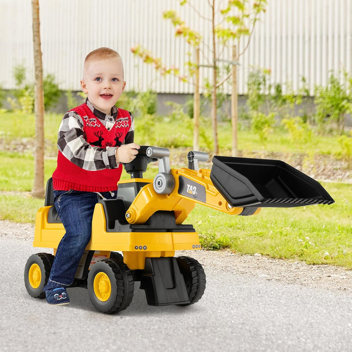 SOARS Sitzbagger, Kinderbagger mit Lenkbarer Schaufel, Rutschauto mit Hupe, verstecktem Stauraum & K