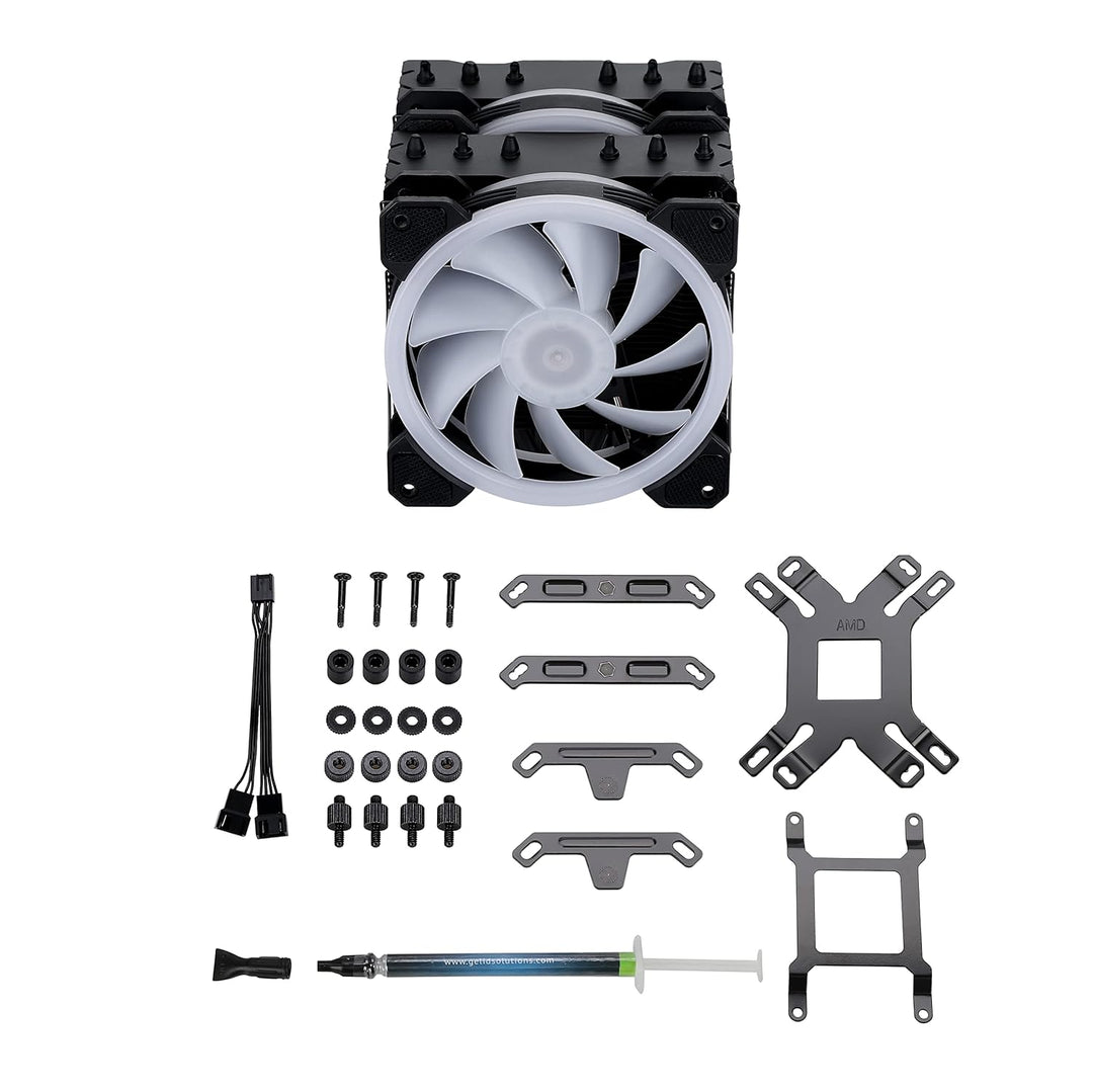 Gelid Solutions Glacier Black RGB – Twin Tower mit 6 Power Heatpipes – 2X 20mm-ARGB-PWM-Lüfter – TPD