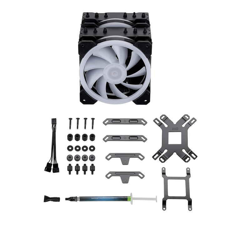 Gelid Solutions Glacier Black RGB – Twin Tower mit 6 Power Heatpipes – 2X 20mm-ARGB-PWM-Lüfter – TPD