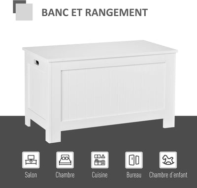 HOMCOM Truhe, Aufbewahrungsbox, Auflagenbox mit Griff, Gerätetruhe mit Deckel, Holzwerkstoff, Weiss,