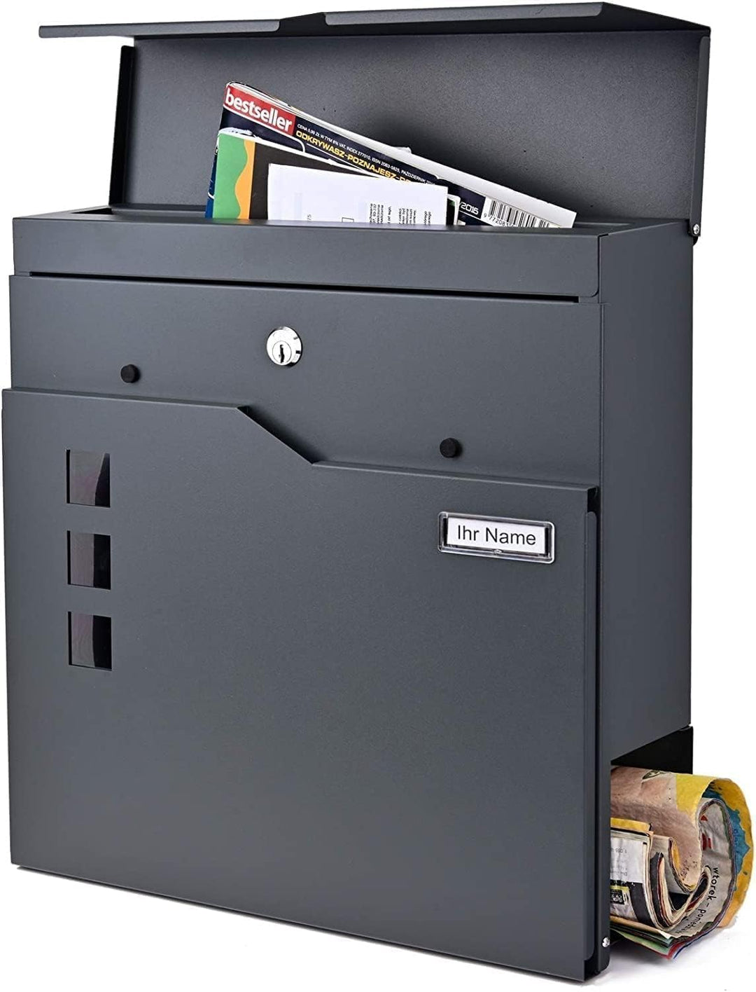 Verda Briefkasten Anthrazit mit Zeitungsfach, AkzoNobel Powder Coatings Lackierung, 2X Schlüsseln, N