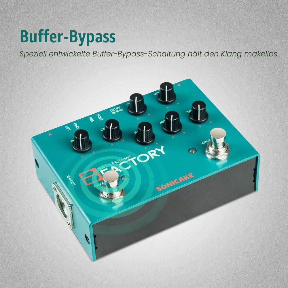 SONICAKE Bass Pedal mit Overdrive Analog Preamp Compression Effektpedal 3-Band EQ XLR Output B Facto