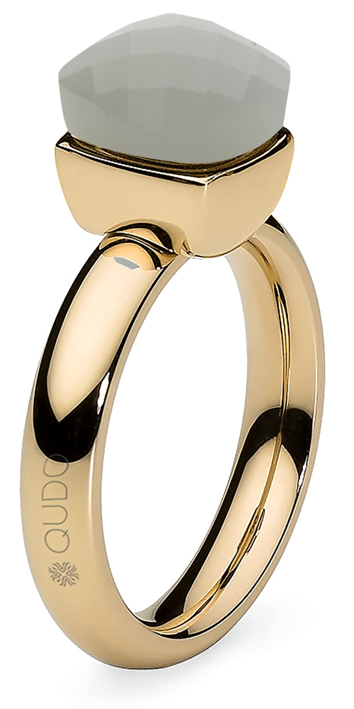 Qudo Firenze Edelstahl gold farbenem Ring mit light grey opal Stein (grau helll), 6