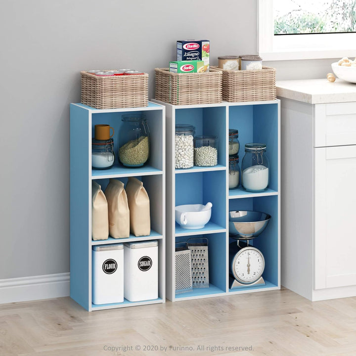 Furinno offenes Bucherregal mit 3 Fächern, Holz, Weiss/Hellblau, 30.5 x 23.6 x 80 cm 3 Fächer Weiss/