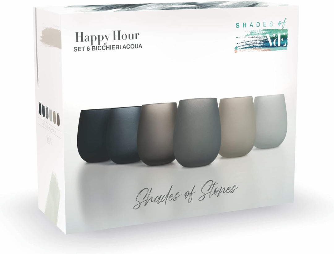 Villa d'Este Home Tivoli 5911527 Happy Hour Stones 6er Set Frosted Wasserglas 500 ml