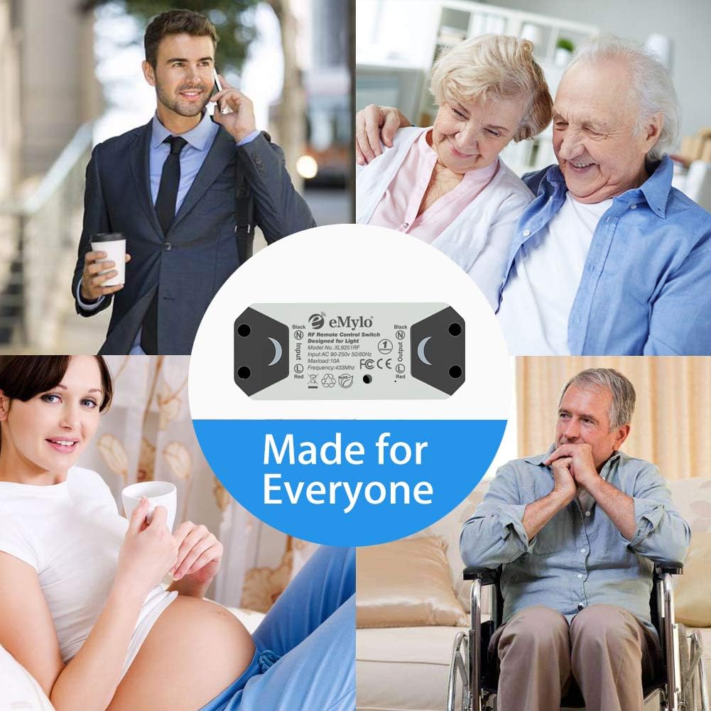 eMylo Smart Wireless RF Fernsteuerungsschalter 220V Relais 1000W Ein 1-Kanal-HF-Relaisschalter 90-25