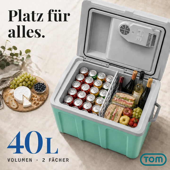 TOM 2in1 XXL Kühlbox 40l mit Kühl- und Heizfunktion – elektrische Coolbox mit Rollen – 230V &amp; 12V St