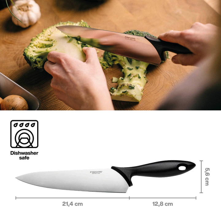 Fiskars Messer-Set (3-teilig), Kochmesser gross, Gemüsemesser, Tomatenmesser, Klingenlängen: 21 cm,