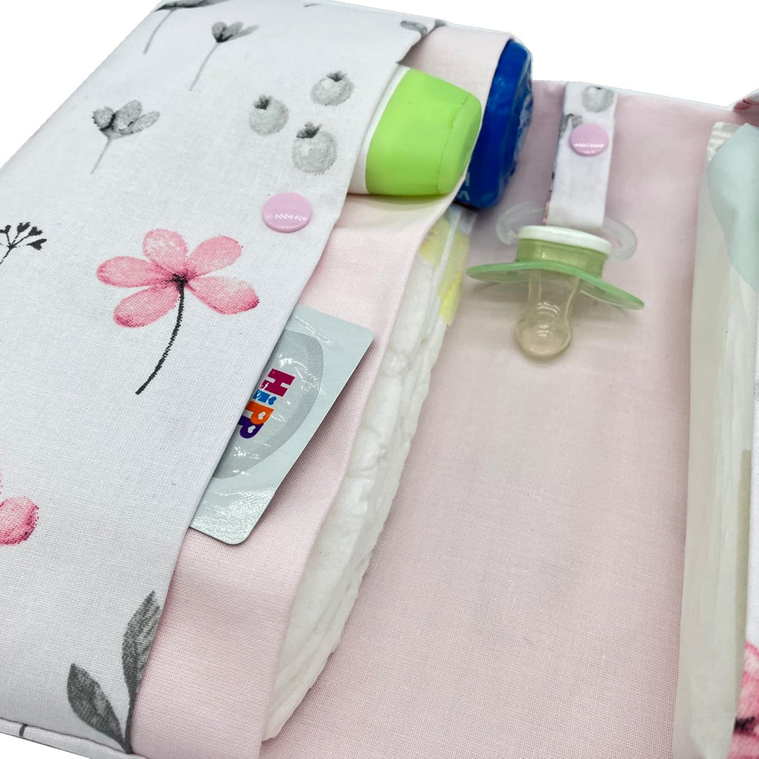Grosse Windeltasche XXL mit Name Wickeltasche - Blumen weiss rosa grau - für Mädchen