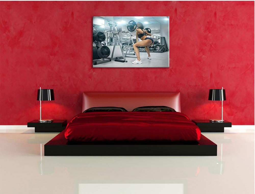 Pixxprint Sportliche Frau mit Hantelstange als Leinwandbild/Grösse: 100x70 / Wandbild/Kunstdruck/fer