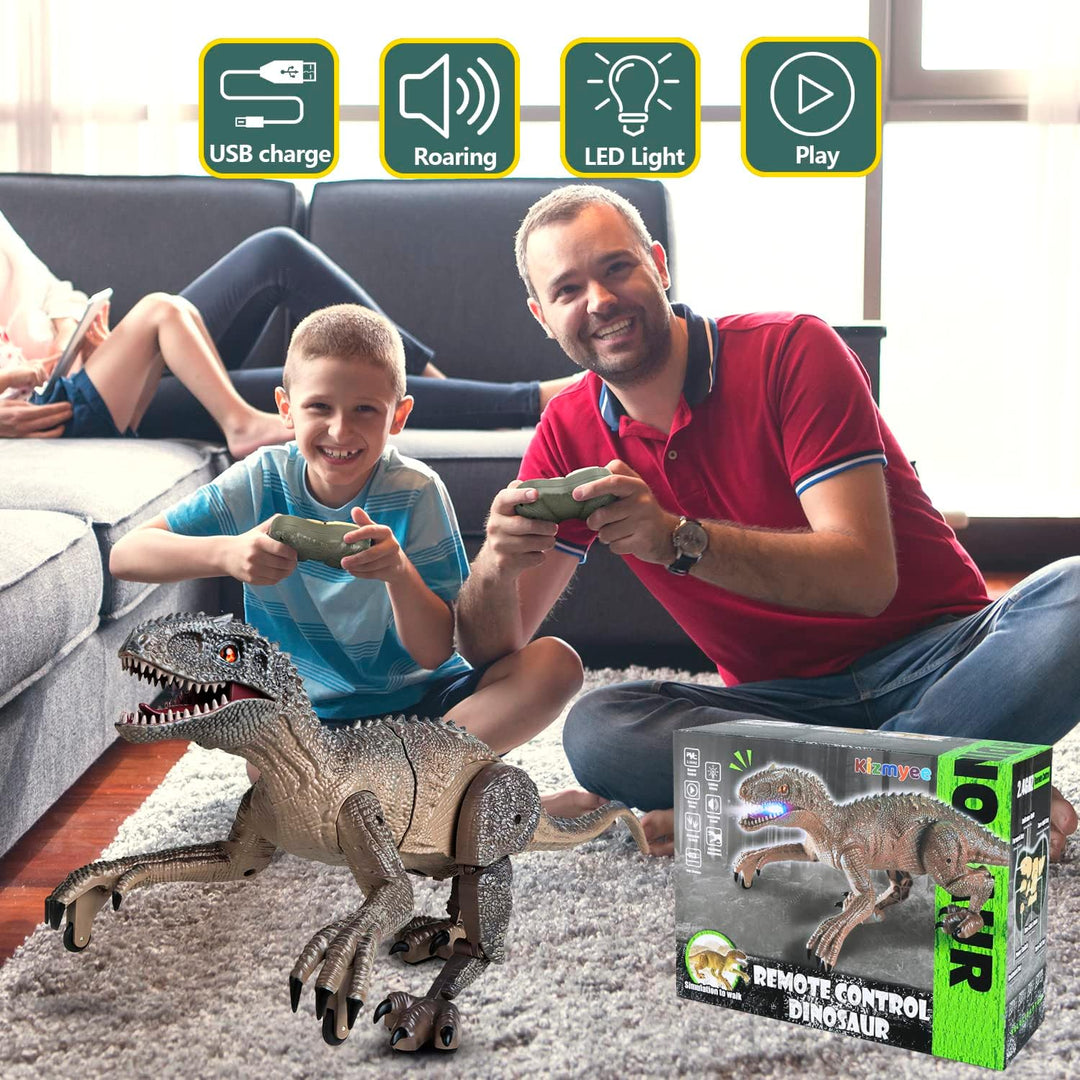 Kizmyee Dinosaurier Spielzeug, Dino Ferngesteuertes Velociraptor für Kinder, Realistische Gehbewegun
