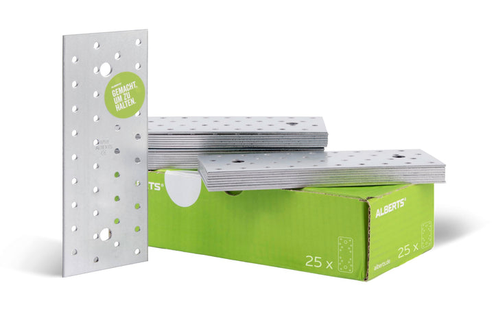 Alberts 847258 Lochplatte | sendzimirverzinkt | 200 x 80 mm | 25er Set 200 x 80 mm / 25 Stk., 200 x