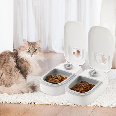 MENAYODA Automatischer Futterspender für Haustier, 2 Mahlzeiten Automatischer Katzen Futterspender m