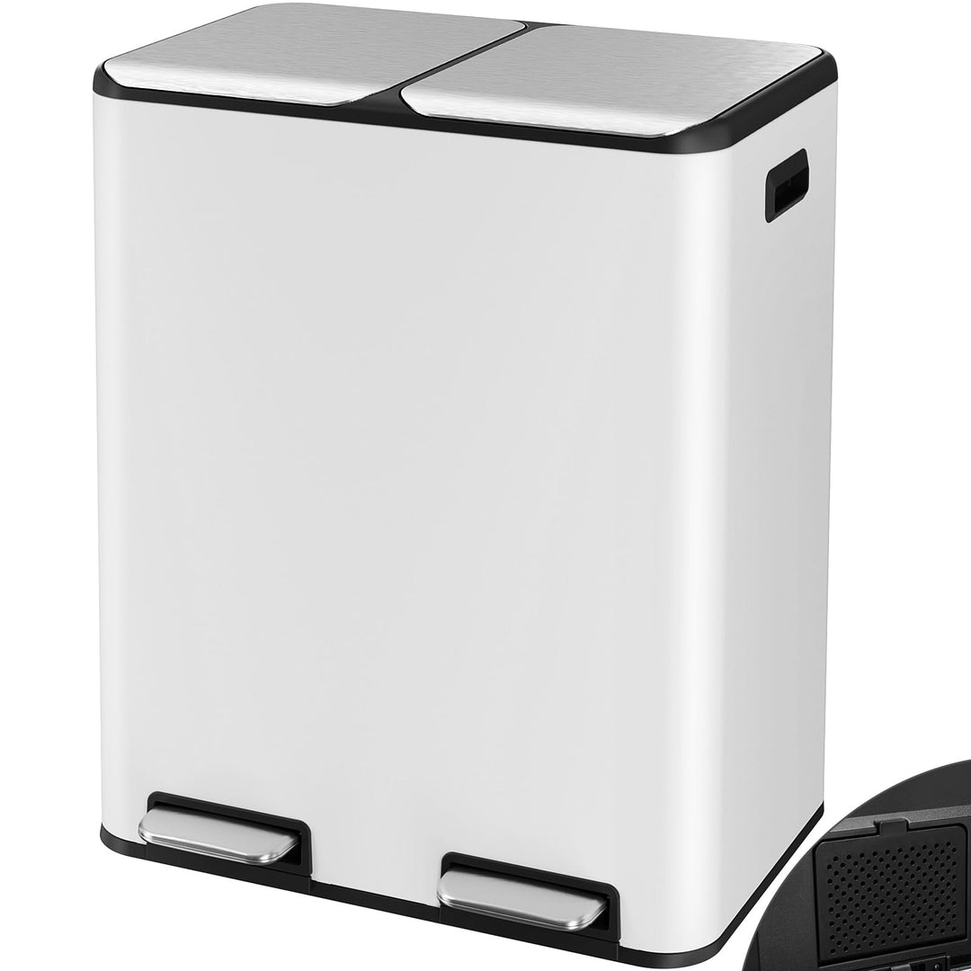 LIFERUN Mülleimer 2 Fächer, 2 x 30 Liter Treteimer mit Geruchsfilter, Deckel Geräuschlos, Inneneimer