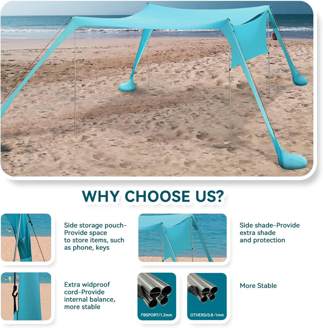 Strandzelt Sonnenschutz Strand zelte strandmuschel Muschel UPF50+ mit Sandschaufel, Erdnägeln und St