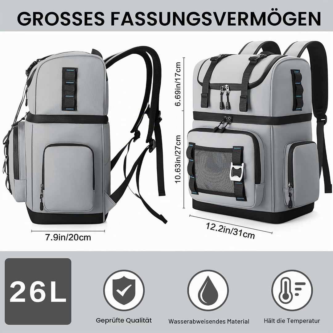 Grosser Kühlrucksack für Herren & Damen, Doppellagiger Kühltasche Rucksack Wasserdichter Isolierter