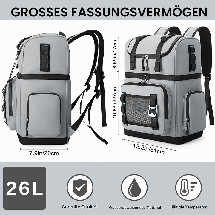 Grosser Kühlrucksack für Herren & Damen, Doppellagiger Kühltasche Rucksack Wasserdichter Isolierter