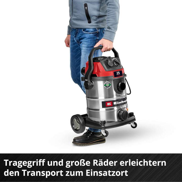 Einhell TE-VC 2580 SACL Wet/Dry Vacuum Cleaner (1100 W, 200 mbar Suction Power, 25 L Container, Dust